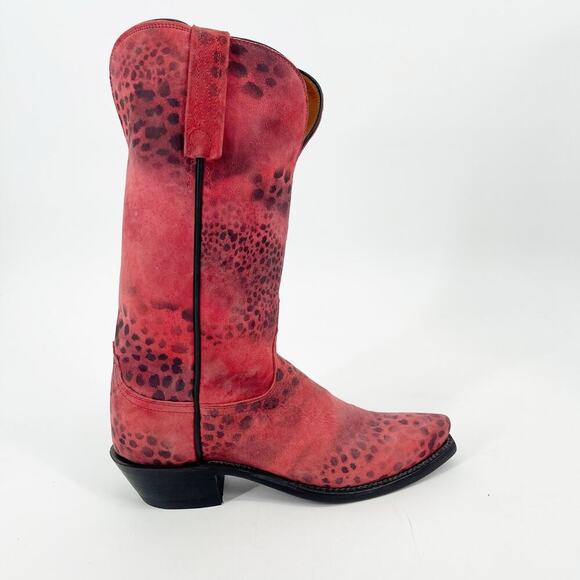 Lucchese Women’s 8 Pink Suede Cheetah Print Snip Toe Western Cowgirl Boots - Picture 2 of 12